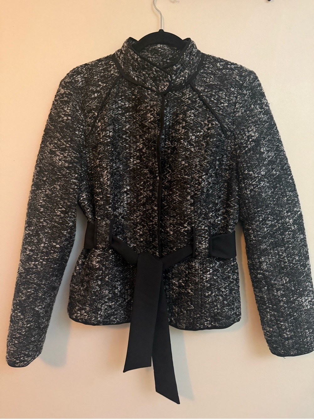 Sandro Paris Women's Sportswear Black & Gray Textured Belted Blazer Jacket